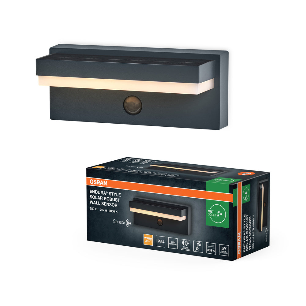 ENDURA STYLE SOLAR+USB ROBUST SENSOR Wall  IP54 USB Dark Grey