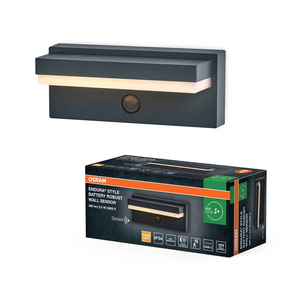 ENDURA STYLE USB ROBUST SENSOR Wall IP54 USB Dark Grey