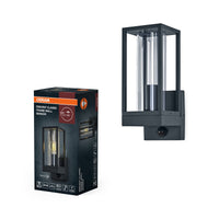 OSRAM Endura Classic Aplique LED Frame, casquillo E27, sensor PIR, IP44, aluminio gris oscuro, cristal