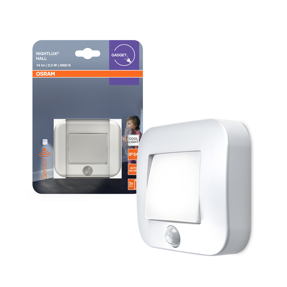 Luz nocturna LED OSRAM NIGHTLUX® Hall con batería y sensor, 0,3 W/4000 K, blanco frío, blanco