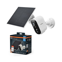 OFERTA - OSRAM Wifi SMART+ Cámara de vigilancia inteligente para exteriores, blanca, con energía solar + enchufe inteligente gratis