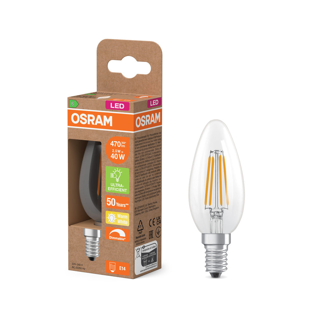 Bombilla LED OSRAM SUPERSTAR+ CLASSIC B FIL 40, 2,9 W, 470 lm, blanco cálido, E14