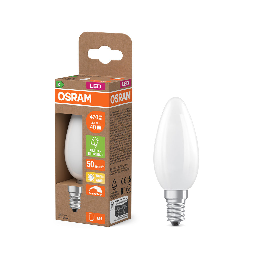 Bombilla LED OSRAM SUPERSTAR+ CLASSIC B GLFR 40, 2,9 W, 470 lm, blanco cálido, E14