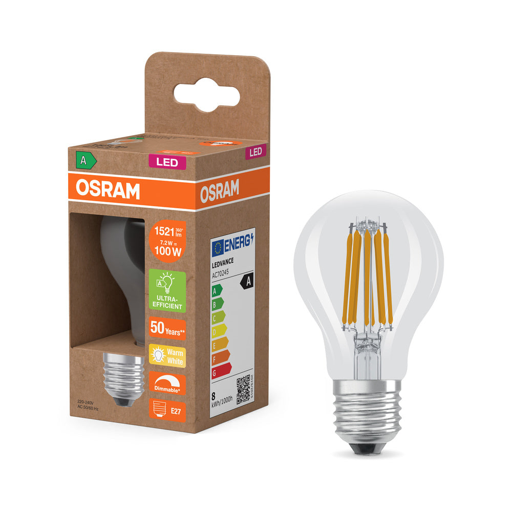 Lámpara OSRAM SUPERSTAR+ CLASSIC A FIL 100, 8,2 W, 1521 lm, blanco cálido