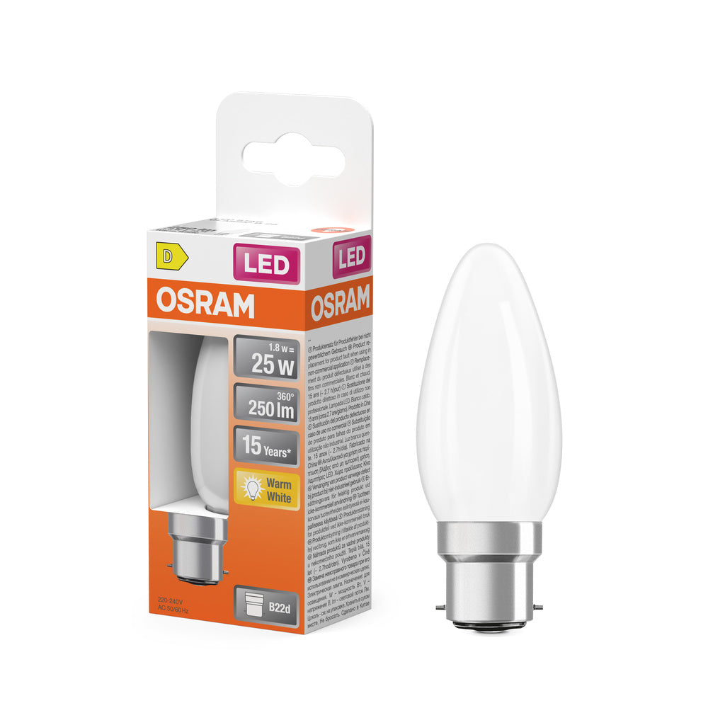 OSRAM LED Lampe LED Retrofit CLASSIC B 2.5W 827 Frosted B22d, 250 lm, 2700 K, Warmweiß