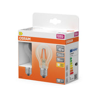 Bombillas LED OSRAM, forma clásica, equivalente a 40 W, E27, forma A, 2700 Kelvin, blanco cálido, vidrio transparente, paquete de 2