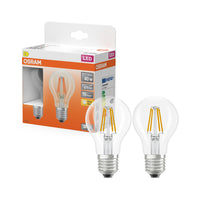 Bombillas LED OSRAM, forma clásica, equivalente a 40 W, E27, forma A, 2700 Kelvin, blanco cálido, vidrio transparente, paquete de 2