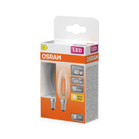Bombillas LED OSRAM, forma clásica de mini vela, equivalente a 40 vatios, E14, forma B, 2700 Kelvin, blanco cálido, vidrio transparente, paquete de 2