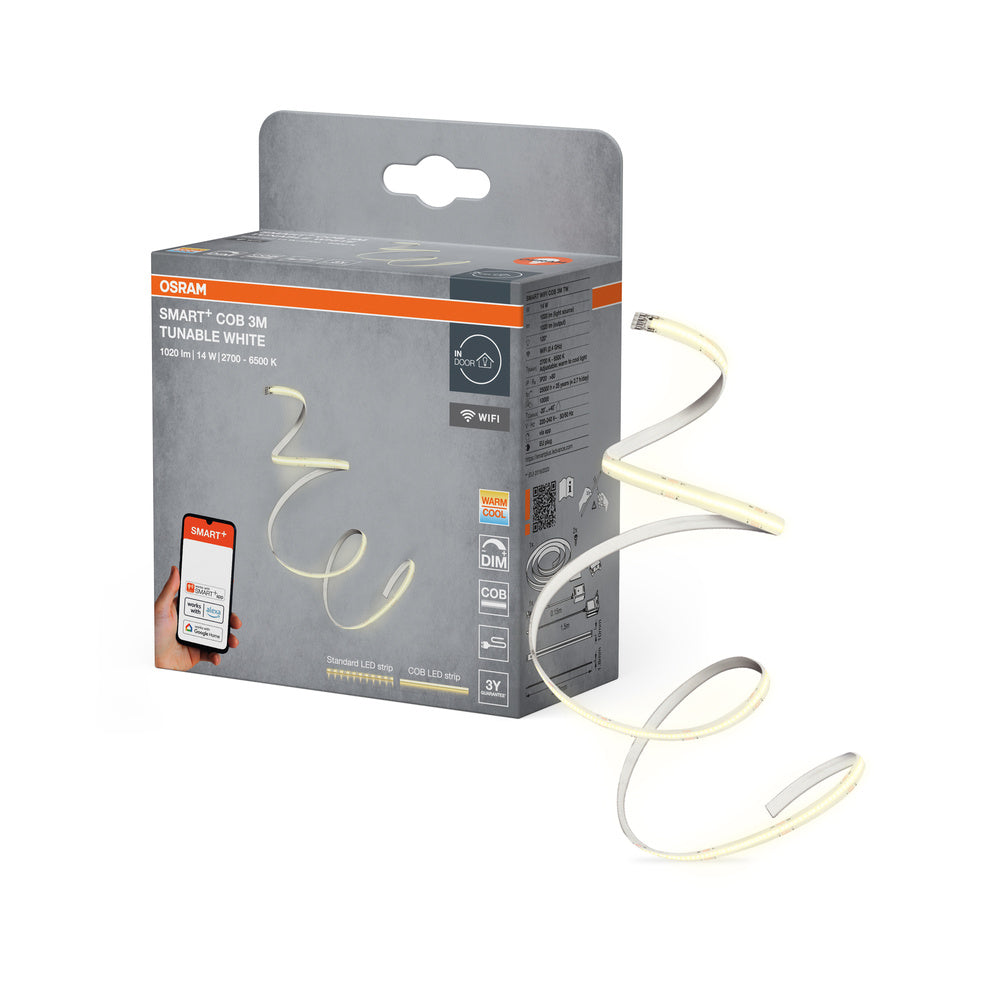 Tira de luz LED OSRAM Wifi SMART+ COB TUNABLE WHITE, 3 m, blanco sintonizable, 1200 lm, 14 W, 2700-6500 K
