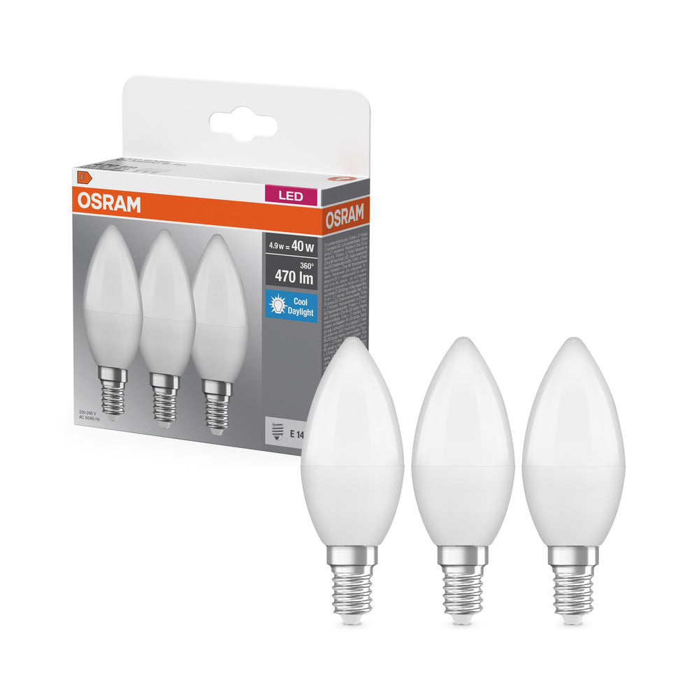 OSRAM LED BASE Classic B 4,9 W 865 mate E14 paquete de 3