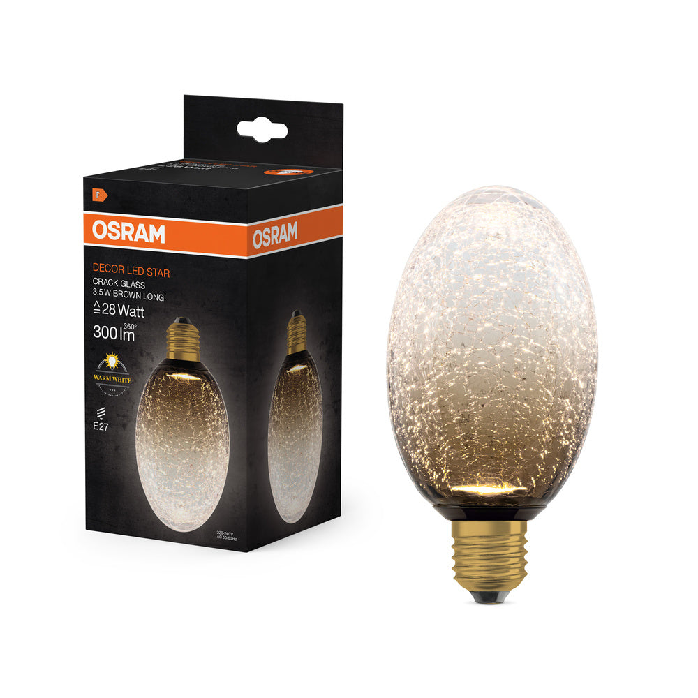 Lámpara LED OSRAM DECOR Krackelglas larga marrón