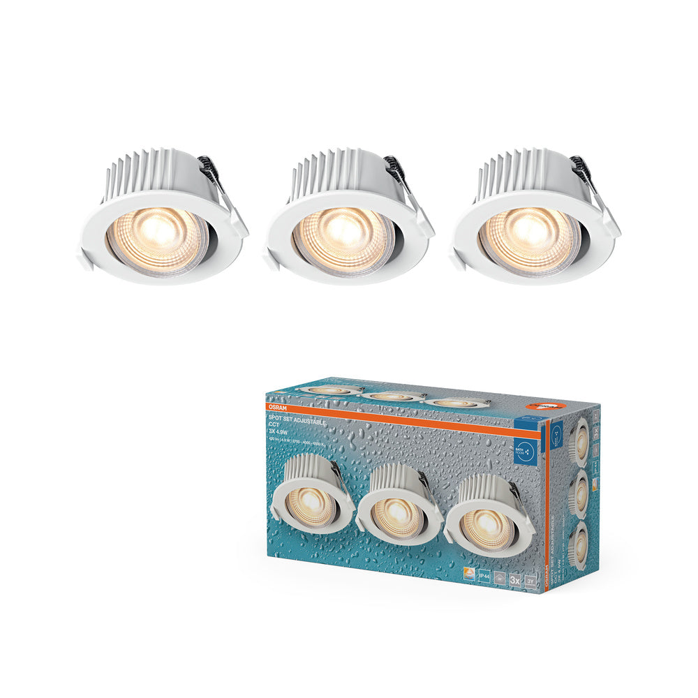 OSRAM LED Spot Recess Bad Einbaustrahler Set CCT IP44 schwenkbar 4.9W 36° Weiß ⌀68 mm