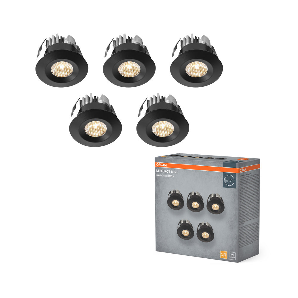 OSRAM LED Mini Spot Set Einbaustrahler 6W 120° Schwarz ⌀30 mm