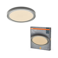 Lámpara de techo redonda OSRAM Orbis Quickfix de 195 mm y 16 W con atenuación por clic, color plata