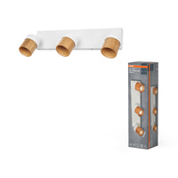 Foco LED OSRAM Half Wood Line, luz de techo 3xGU10, blanco y decoración de madera