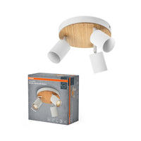 Lámpara de techo LED OSRAM Wood Line Plate 3xGU10 blanca y decoración de madera