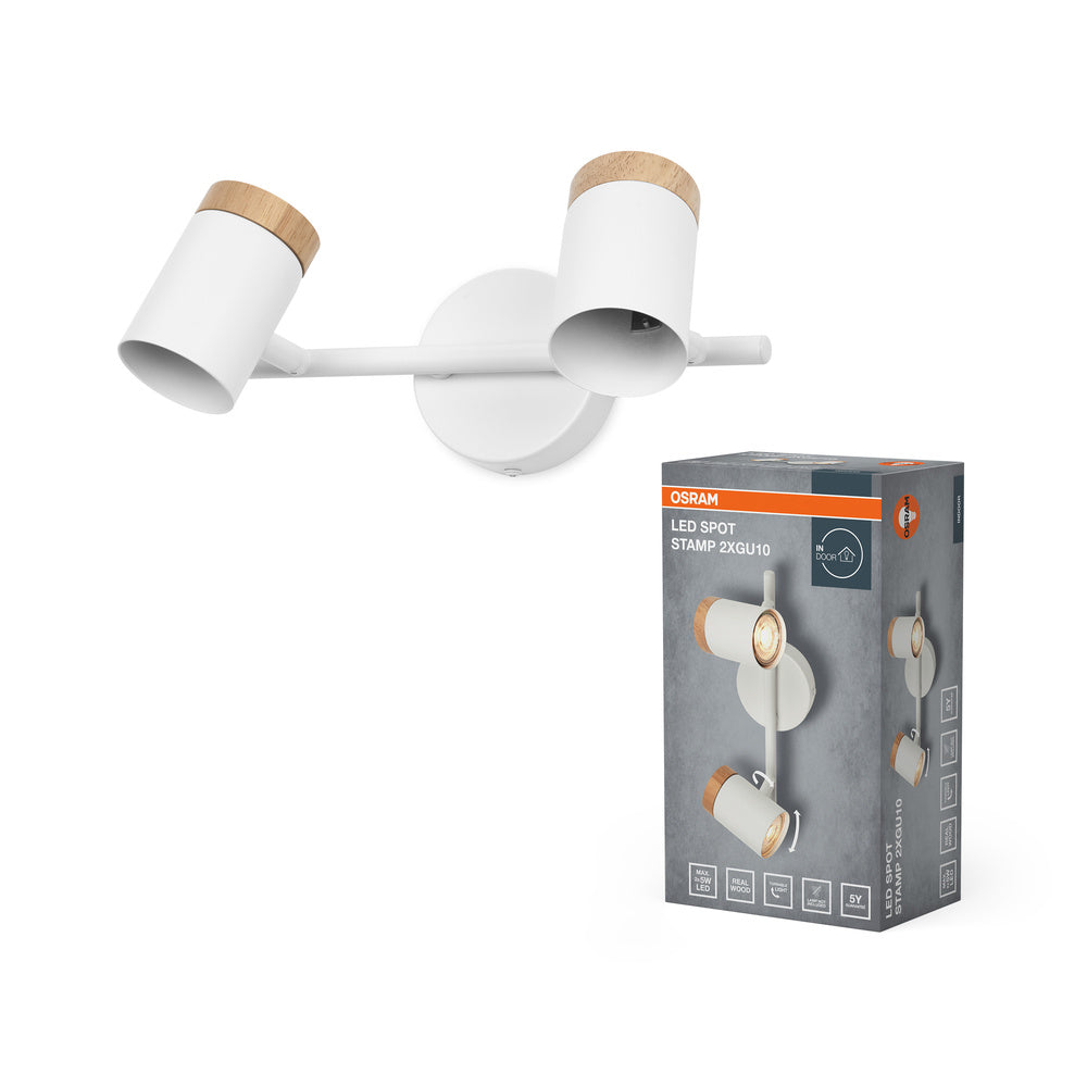 Lámpara de techo OSRAM LED Spot Stamp 2xGU10 blanca y madera