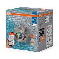 Foco empotrable inteligente LED OSRAM Matter SMART+ para baño GU10 IP65 orientable 4,7W RGBW níquel satinado Ø68 mm