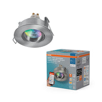 Foco empotrable inteligente LED OSRAM Matter SMART+ para baño GU10 IP65 orientable 4,7W RGBW níquel satinado Ø68 mm