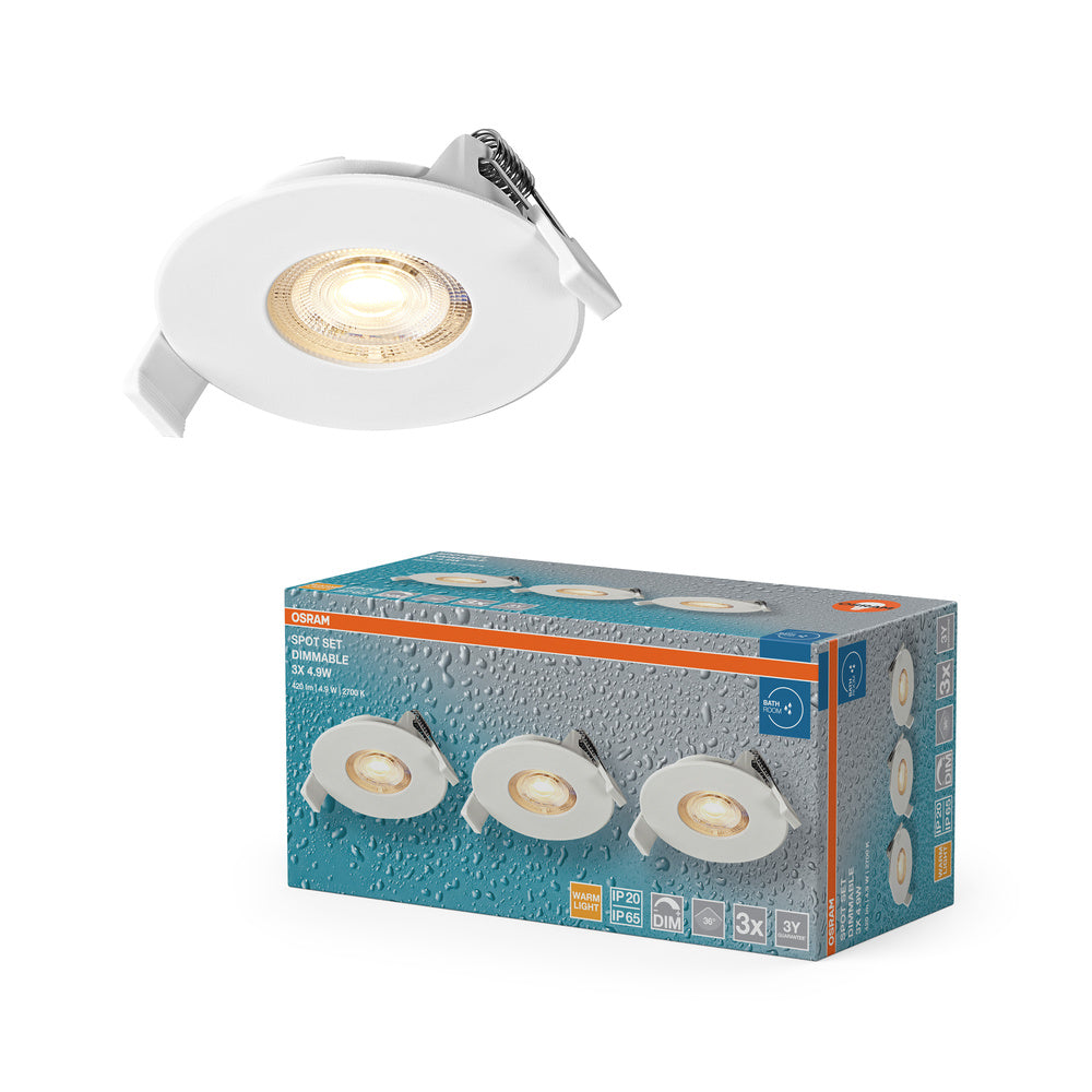 Foco empotrable LED OSRAM para baño, DIM IP65, 4,9 W, 36°, blanco, Ø68 mm