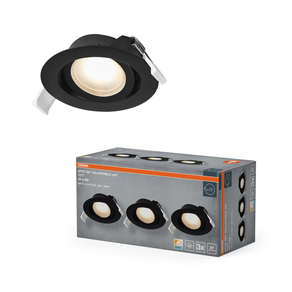Foco empotrable LED OSRAM Spot Recess CCT giratorio 4,9 W 120° negro ⌀75 mm