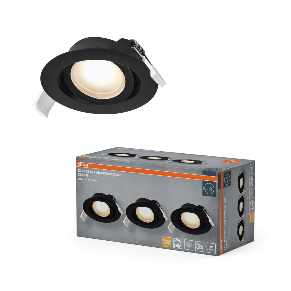 Conjunto de focos empotrables OSRAM LED Spot Recess DIM 4,9 W 120° Negro ⌀75 mm