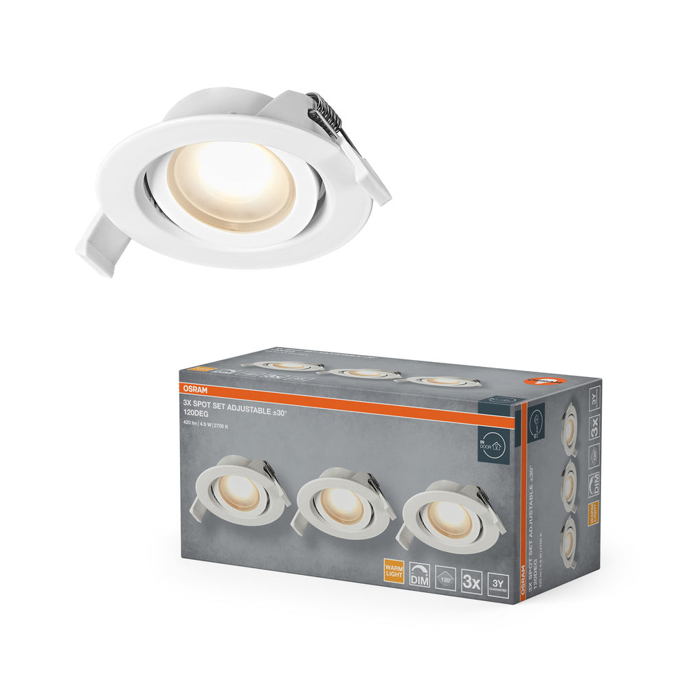 Conjunto de focos empotrables OSRAM LED Spot Recess DIM 4,9 W 120° Blanco ⌀75 mm