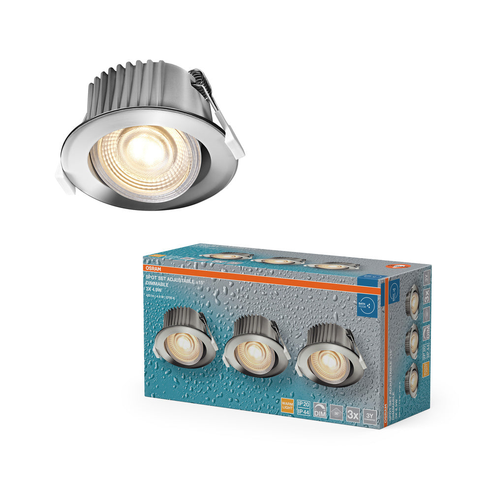 Foco empotrable LED OSRAM para baño, DIM IP44, giratorio, 4,9 W, 36°, cromado, Ø68 mm