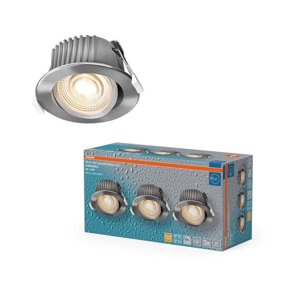 OSRAM LED Spot Recess Bad Einbaustrahler Set DIM IP44 schwenkbar 4.9W 36° Satin-Nickel ⌀68 mm
