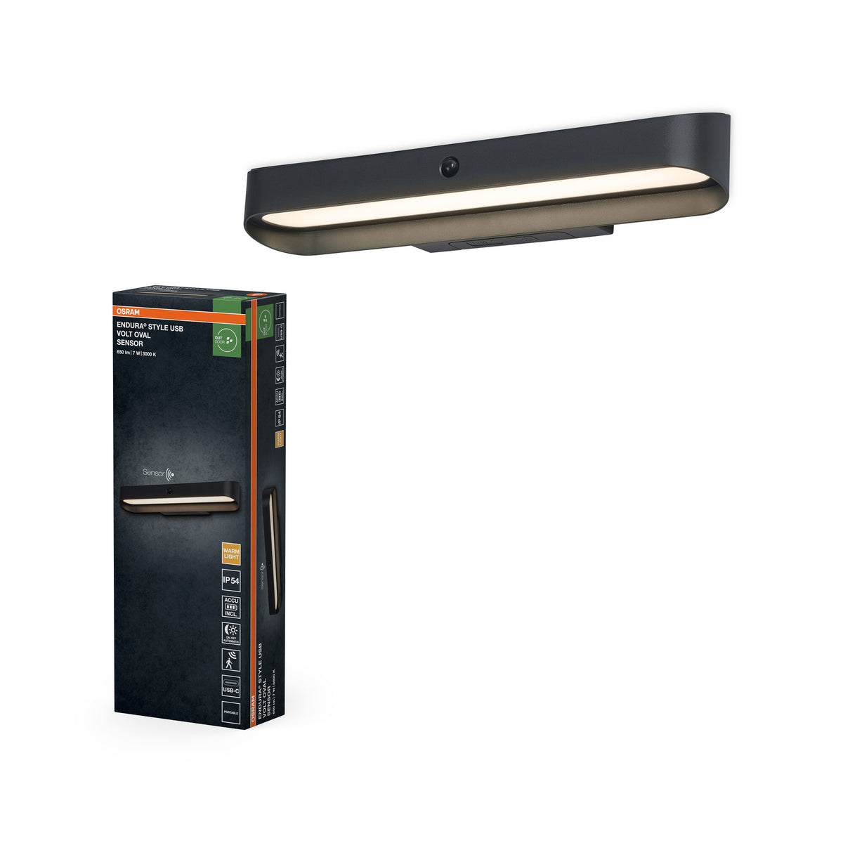 OSRAM ENDURA® Style USB Akku Außenwandleuchte 7W Sensor IP54 Dark grey