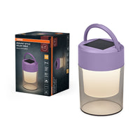 Lámpara de mesa solar ENDURA Style, morada, alimentación solar, 3000 K, 20 lm, ángulo de haz de 170°, 199 mm de altura, IP44, 25 000 h de vida útil, batería de iones de litio, hasta 10 h de autonomía
