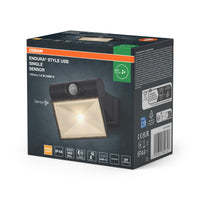 Lámpara de pared exterior recargable OSRAM ENDURA® Style USB, 1,6 W, 3000 K, sensor arriba-abajo, IP44, gris oscuro