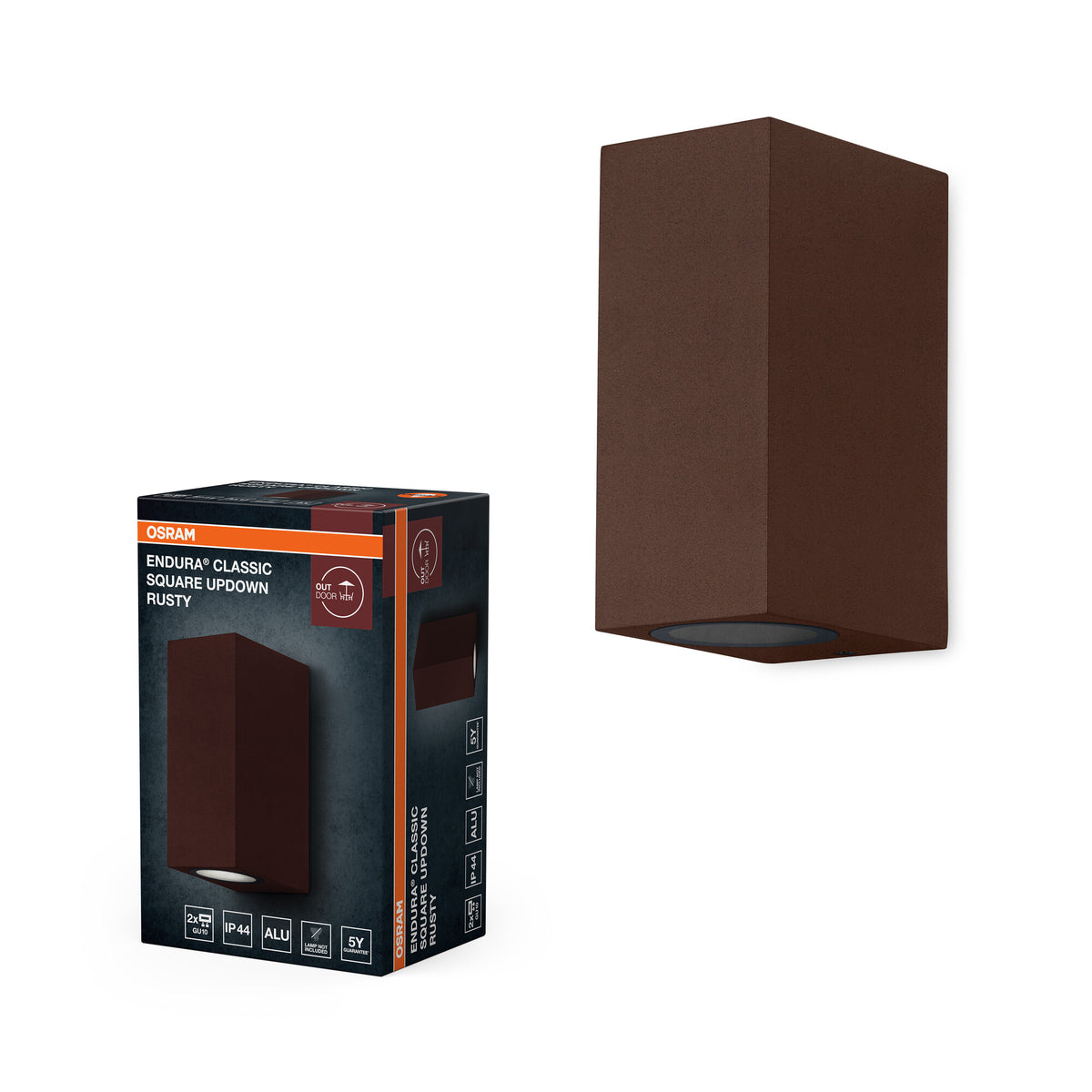 Lámpara de pared para exterior OSRAM, lámpara de pared para exterior, modelo Rust, GU10, 2 bombillas, IP44, carcasa de aluminio, cubierta de cristal, 220…240 V, superficie para montaje en superficie