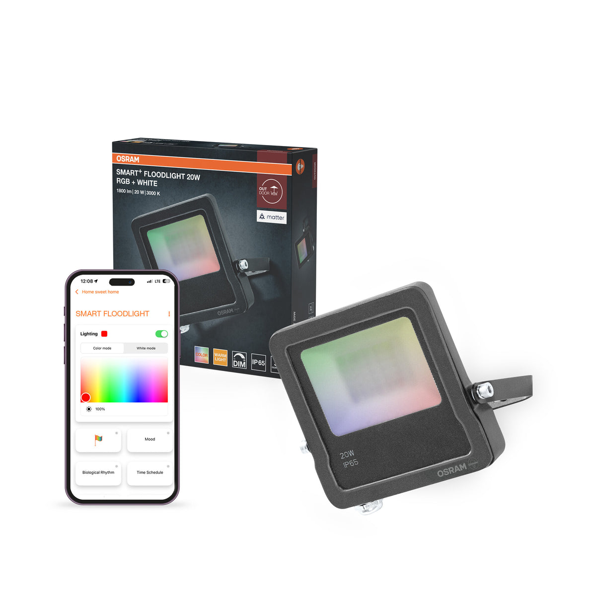 OSRAM SMART+ MATTER Floodlight LED-Fluter, 50W, 4000lm, RGBW 16 Mio. Farben, 3000K, WiFi, Matter, Alexa/Google, IP65