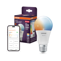 OSRAM SMART+ ZIGBEE Temperatura de color regulable  en forma de A, bombilla LED, mate, 9 W, 806 lm, de 2700 a 6500 K, Wi-Fi, Google Assistant, Amazon Alexa, compatible con altavoces inteligentes, regulable