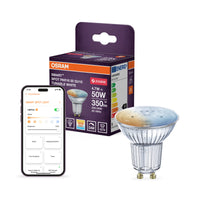 OSRAM SMART+ ZIGBEE Spot Temperatura de color regulable  en formato PAR16, foco LED, cristal, 4,7 W, 350 lm, de 2700 a 6500 K, Zigbee, compatible con altavoces inteligentes, regulable