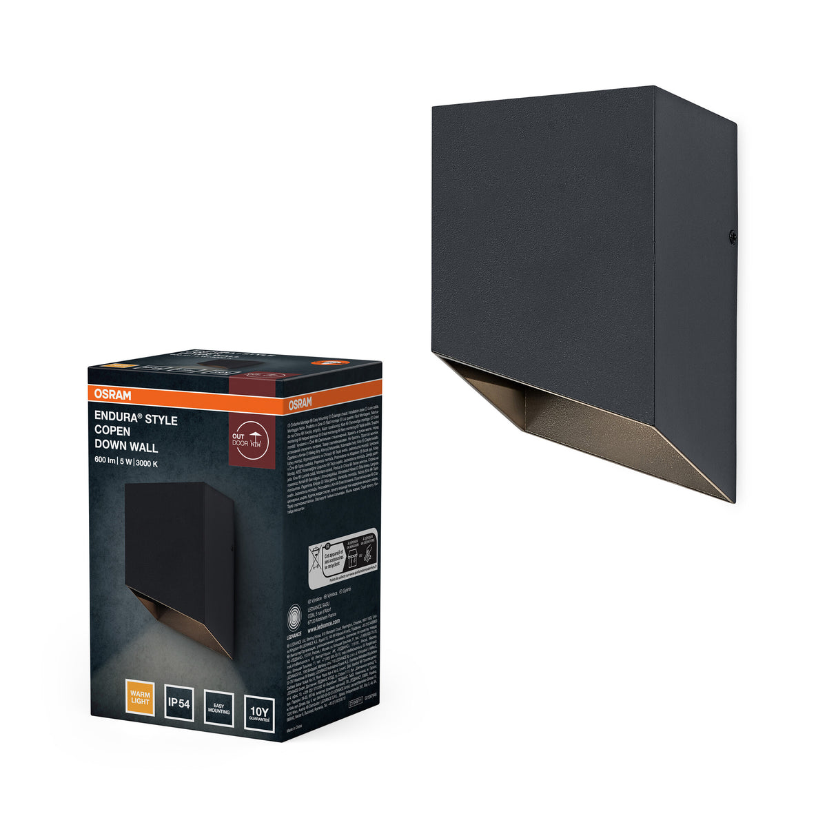 Lámpara de pared para exterior OSRAM, gris oscuro, 5 W, 320 lm, 3000 K, IP54, ángulo de haz de 75°, vida útil de 50 000 h