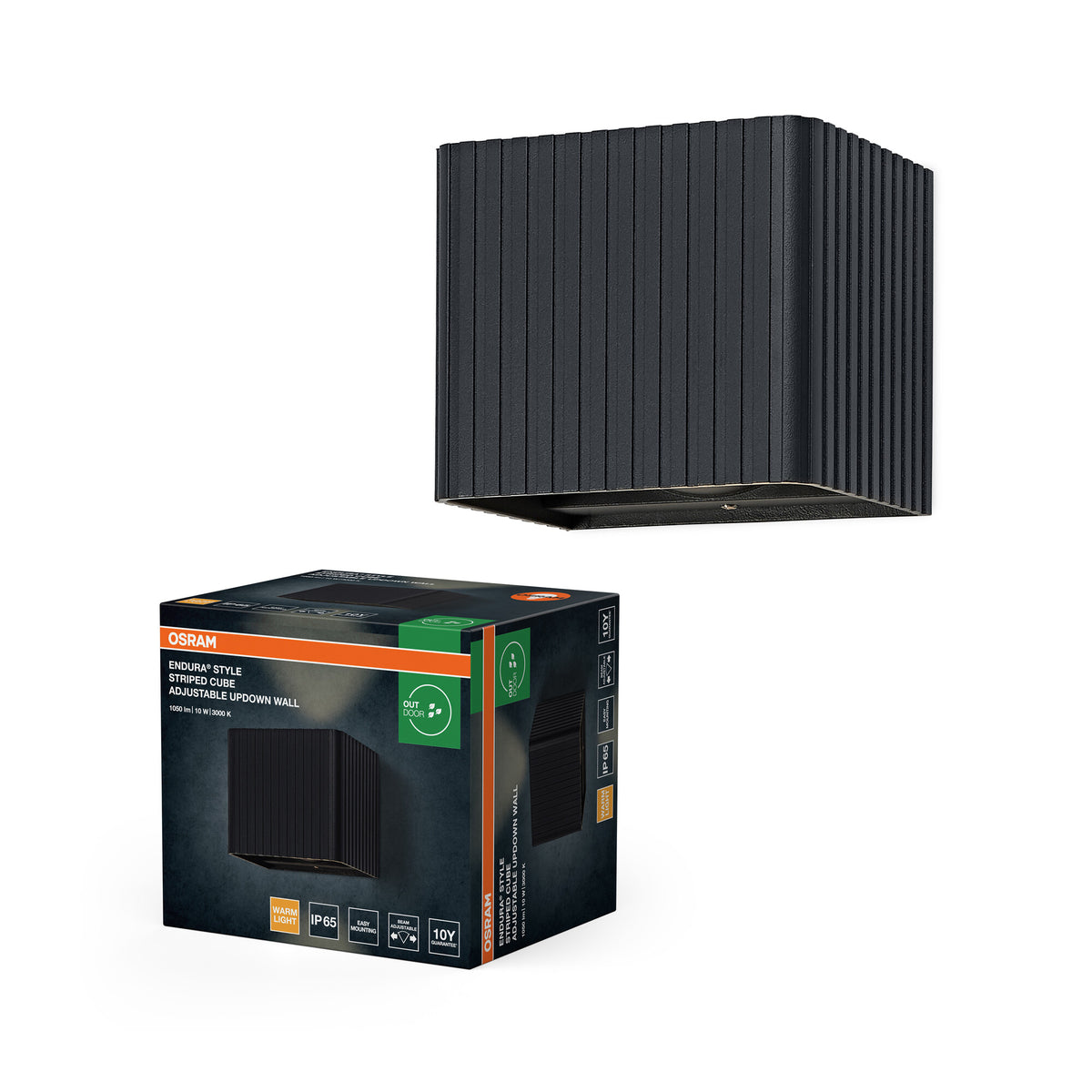 Lámpara de pared para exterior OSRAM ENDURA® Style Striped Cube, orientable hacia arriba y hacia abajo, 10 W, 3000 K, IP65, gris oscuro
