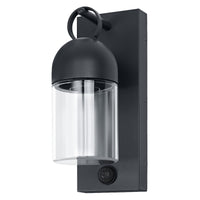 Lámpara de pared para exterior OSRAM, gris oscuro, E27, IP65, cristal, aluminio, sensor de movimiento PIR, sensor de luz natural, 25 000 h de vida útil, 0-40 W
