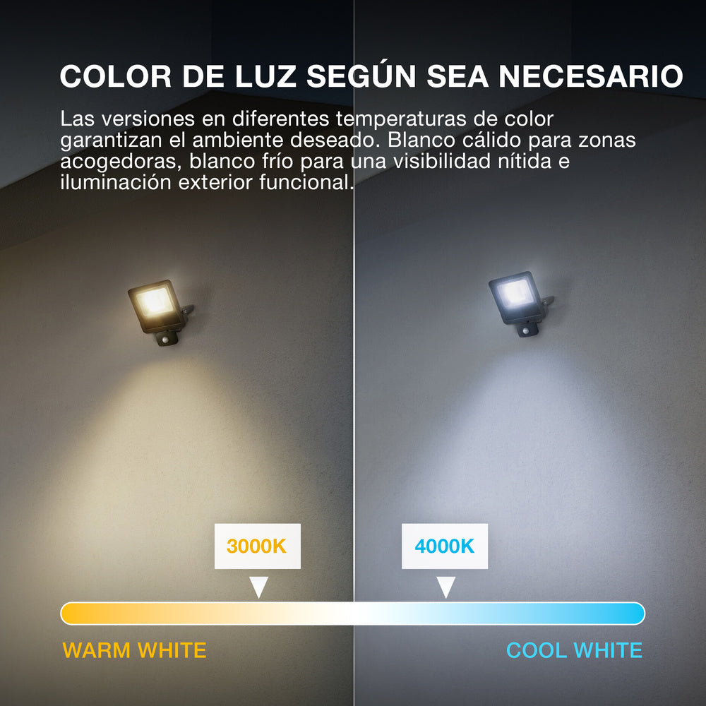 Proyector LED OSRAM ENDURA FLOOD PC 30W con sensor, blanco cálido 3000K, 3000 lúmenes, IP44, detector de movimiento de 9 m, temporizador de 5 s a 10 min