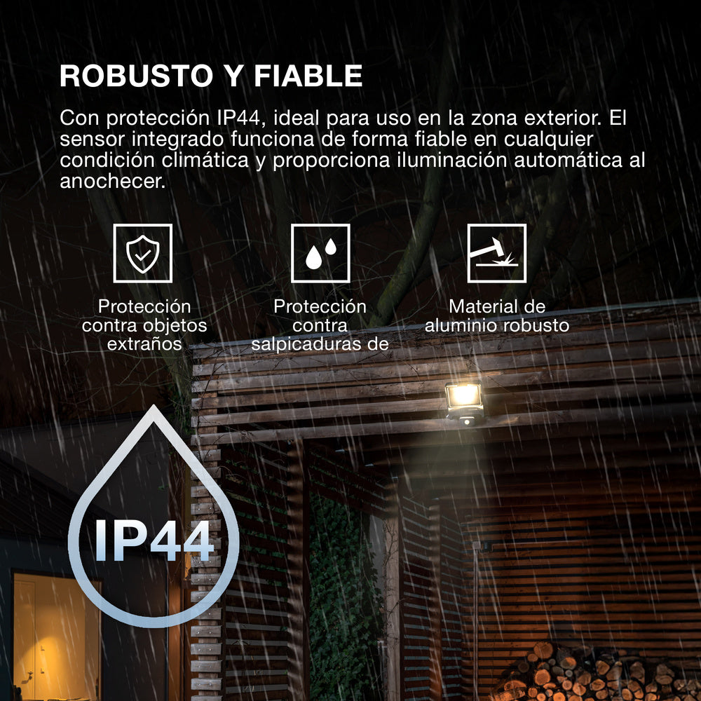 Proyector LED OSRAM ENDURA FLOOD PC 30W con sensor, blanco cálido 3000K, 3000 lúmenes, IP44, detector de movimiento de 9 m, temporizador de 5 s a 10 min