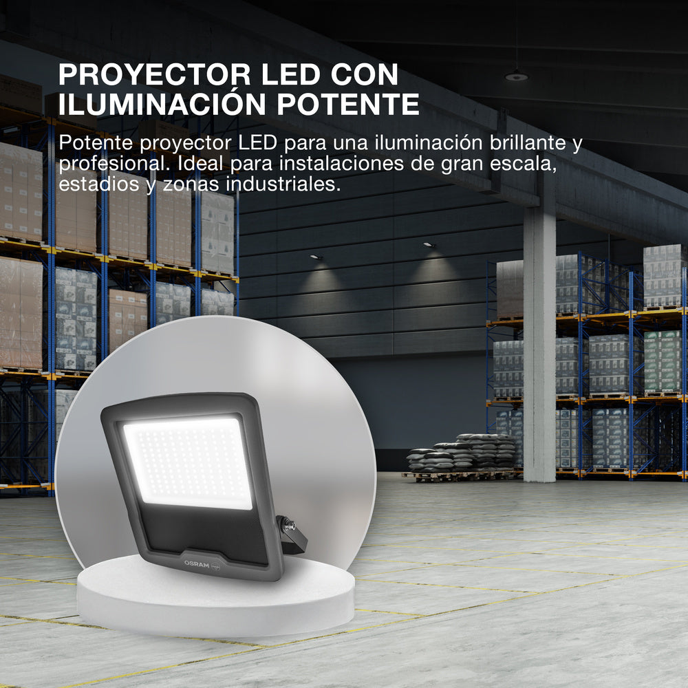 OSRAM ENDURA FLOOD PC 100W LED-Fluter, 4000K kaltweiß, 12000 Lumen, IP65 Flutlicht, recyceltes Aluminium, 120 lm/W Effizienz, Grau, 230V
