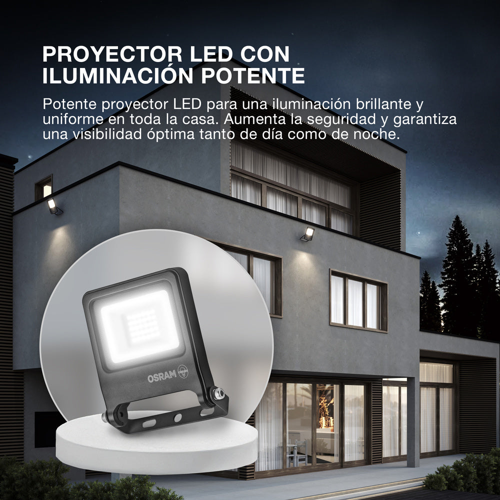 Proyector LED OSRAM ENDURA FLOOD PC 50 W, blanco cálido 3000 K, 5000 lúmenes, protección IP65, cable de conexión de 1 m, blanco, 100 lm/W