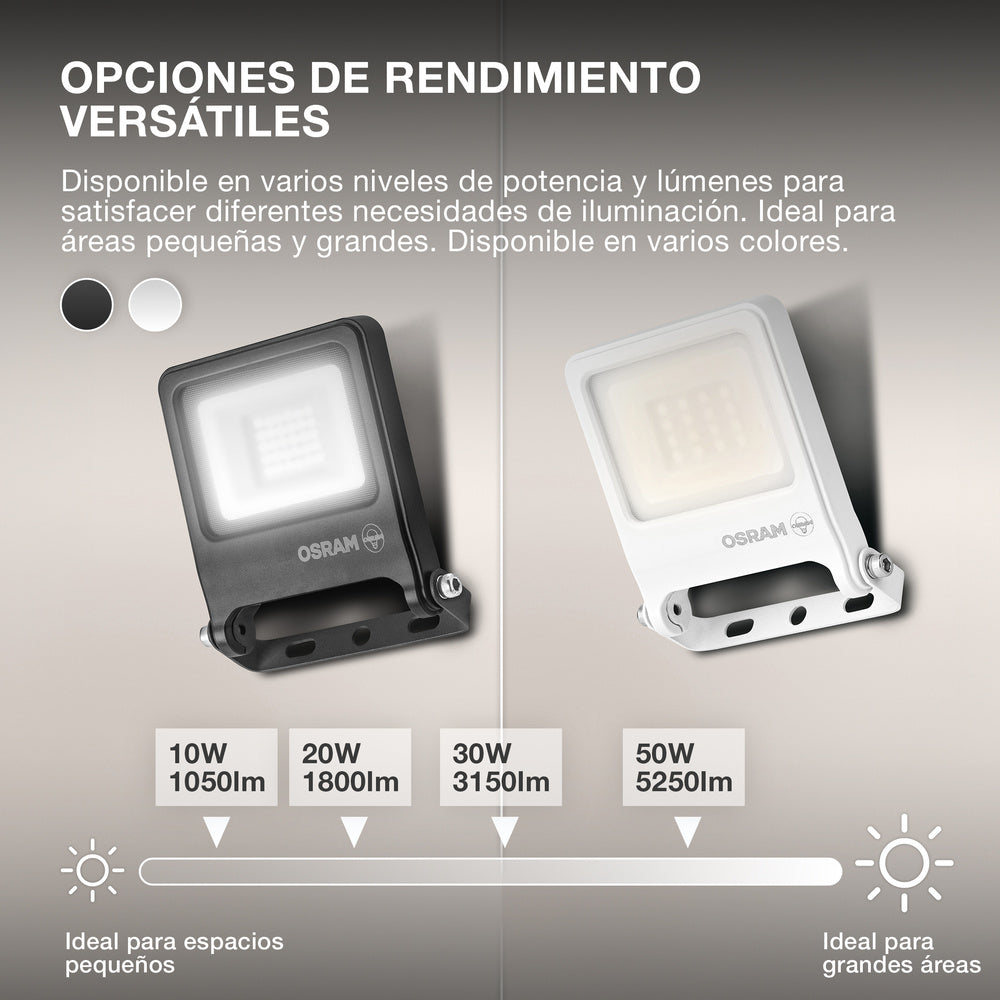 Proyector LED OSRAM ENDURA FLOOD PC 50 W, blanco cálido 3000 K, 5000 lúmenes, protección IP65, cable de conexión de 1 m, blanco, 100 lm/W