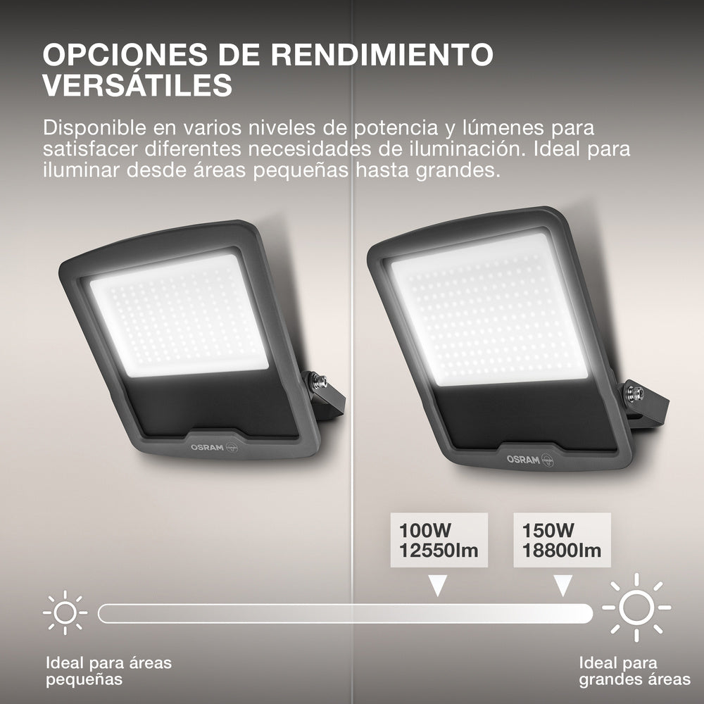 OSRAM ENDURA FLOOD PC 100W LED-Fluter, 4000K kaltweiß, 12000 Lumen, IP65 Flutlicht, recyceltes Aluminium, 120 lm/W Effizienz, Grau, 230V