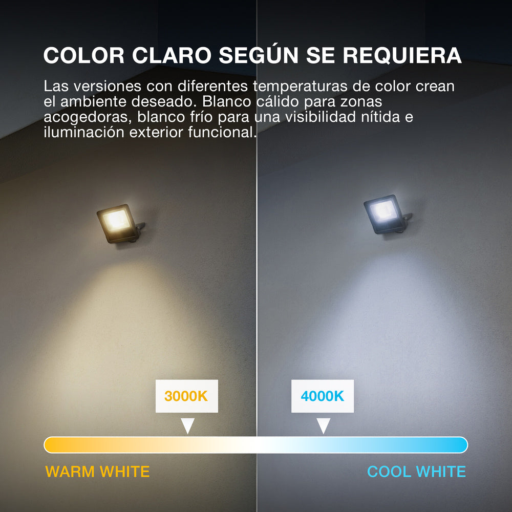 Proyector LED OSRAM ENDURA FLOOD PC 50 W, blanco cálido 3000 K, 5000 lúmenes, protección IP65, cable de conexión de 1 m, blanco, 100 lm/W