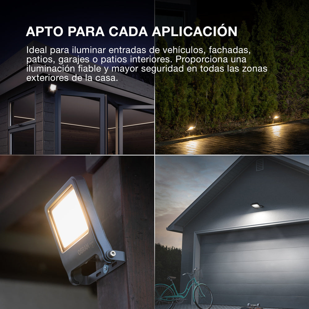 Proyector LED OSRAM ENDURA FLOOD PC 50 W, blanco cálido 3000 K, 5000 lúmenes, protección IP65, cable de conexión de 1 m, blanco, 100 lm/W