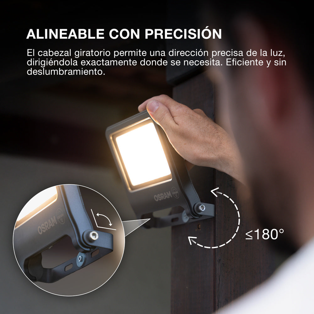 Proyector LED OSRAM ENDURA FLOOD PC 50 W, blanco cálido 3000 K, 5000 lúmenes, protección IP65, cable de conexión de 1 m, blanco, 100 lm/W