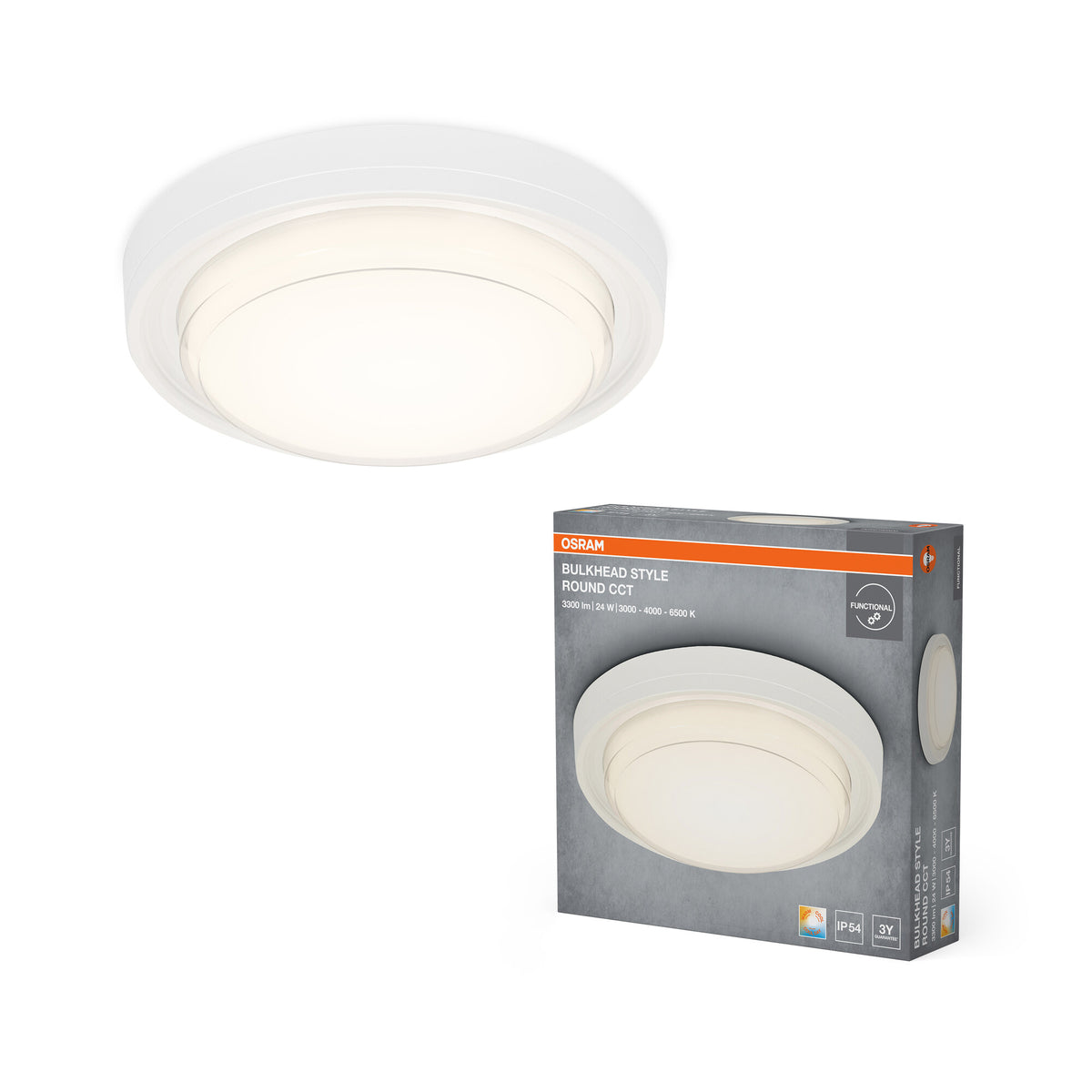 Lámpara de techo OSRAM blanca, 3000 K / 4000 K / 6500 K, blanco cálido, 2100 lm, 24 W, 22 cm ⌀