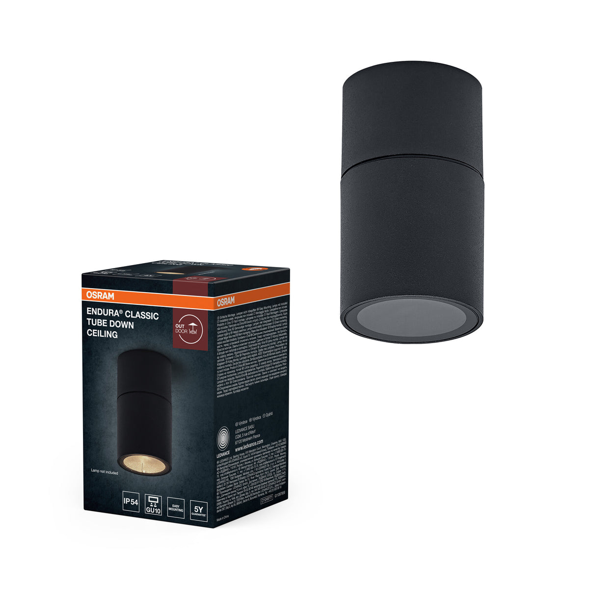 Lámpara de pared para exterior OSRAM, GU10, gris oscuro, cristal, IP54, 103 mm, 0-5 W, 1 bombilla, 25 000 h de vida útil, IK06, clase de protección II, accesorios de montaje incluidos